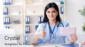  Presentation with cardiologist - Amazing PPT theme having cardiograph - female doctor cardiologist working backdrop and a light blue colored foreground