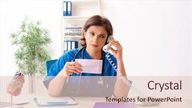  Presentation with cardiologist - Cool new presentation design with cardiograph - female doctor cardiologist working backdrop and a lemonade colored foreground