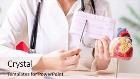  Presentation with heart - Slides enhanced with cardiograph - woman doctor showing heart model background and a lemonade colored foreground