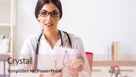  Presentation with heart - Beautiful presentation featuring cardiograph - woman doctor showing heart model backdrop and a lemonade colored foreground