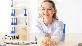  Presentation with cardiologist - Cool new slide deck with cardiograph - young female doctor cardiologist sitting backdrop and a lemonade colored foreground