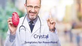  Presentation with cardiologist - Beautiful PPT theme featuring cardiologist doctor man holding heart backdrop and a  colored foreground