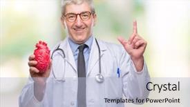  Presentation with cardiologist - Cool new PPT theme with cardiologist doctor man holding heart backdrop and a  colored foreground