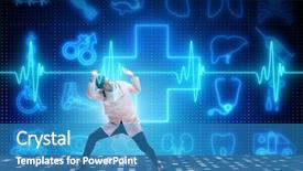  Presentation with cardiologist - Presentation design with cardiologist supporting cardiogram heart line background and a teal colored foreground