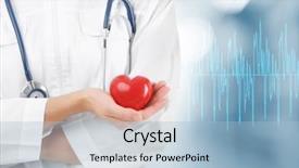  Presentation with cardiology - Audience pleasing PPT theme consisting of cardiologist with red heart cardiology backdrop and a light blue colored foreground