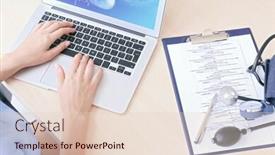  Presentation with cardiologist - Audience pleasing presentation theme consisting of cardiologist working with laptop at office health care concept backdrop and a lemonade colored foreground