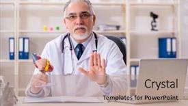  Presentation with cardiology - Presentation design enhanced with cardiology - aged male doctor cardiologist background and a coral colored foreground