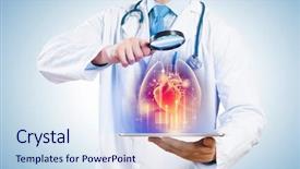  Presentation with body - Theme with cardiology - close-up of doctor's body background and a sky blue colored foreground