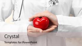  Presentation with hands heart - Slide deck with cardiology - doctor holding plastic heart background and a light gray colored foreground