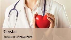  Presentation with female doctor - Slides enhanced with cardiology - female doctor with stethoscope holding background and a coral colored foreground