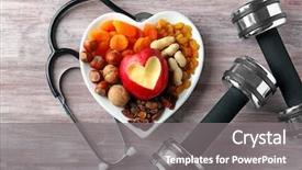  Presentation with cardiology - Slide deck having cardiology - healthy food stethoscope and dumbbells background and a gray colored foreground