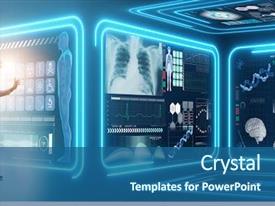  Presentation with cardiology - Colorful slide deck enhanced with cardiology - man doctor in futuristic medicine backdrop and a ocean colored foreground