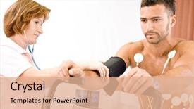  Presentation with nurse and patient - PPT theme featuring cardiology - nurse makes the patient ready background and a coral colored foreground