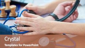  Presentation with blood pressure - Beautiful presentation theme featuring cardiology - physician doctor is checking backdrop and a coral colored foreground