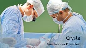  Presentation with cardiac surgery - Presentation theme consisting of cardiology - two surgeon in uniform perform background and a light blue colored foreground