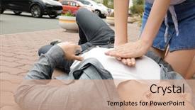  Presentation with heart attack - Audience pleasing theme consisting of cardiology - woman giving first aid backdrop and a coral colored foreground
