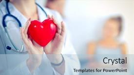  Presentation with heart - Presentation having cardiology - young woman doctor holding background and a light blue colored foreground