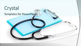  Presentation with clipboard stethoscope - Theme with cardiology template - stethoscope and blank clipboard isolated background and a cool aqua colored foreground