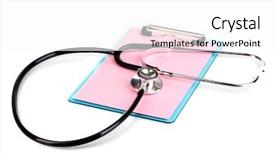  Presentation with clipboard stethoscope - Presentation theme consisting of cardiology template - stethoscope and blank clipboard isolated background and a  colored foreground