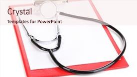  Presentation with clipboard stethoscope - PPT theme consisting of cardiology template - stethoscope and blank clipboard isolated background and a sky blue colored foreground