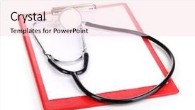  Presentation with clipboard stethoscope - Slides having cardiology template - stethoscope and blank clipboard isolated background and a  colored foreground