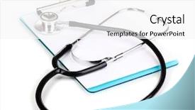  Presentation with clipboard stethoscope - Cool new PPT theme with cardiology template - stethoscope and blank clipboard isolated backdrop and a  colored foreground