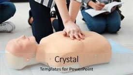  Presentation with cpr - Presentation theme featuring cardiopulmonary - group of people practicing cpr background and a coral colored foreground