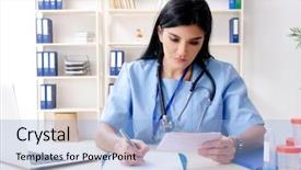  Presentation with working in a clinic - Audience pleasing theme consisting of cardiology stethoscope ecg - female doctor cardiologist working backdrop and a light blue colored foreground