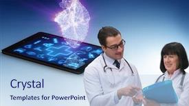  Presentation with cardiovascular - Presentation enhanced with cardiovascular resucitation - two doctors in telemedicine concept background and a  colored foreground