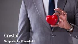  Presentation with love heart - Cool new PPT theme with cardiovascular system - businessman holding red heart backdrop and a gray colored foreground