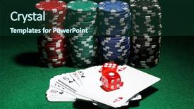  Presentation with poker chips - Presentation theme with cards dices and chips for poker on green table background and a forest green colored foreground