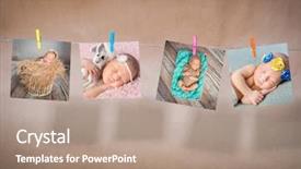  Presentation with babies - Cool new slide deck with cards of newborn sleeping babies backdrop and a coral colored foreground