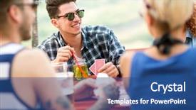  Presentation with deck of playing cards - Slide set consisting of cards with friends and drink background and a ocean colored foreground