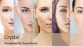  Presentation with organic - Presentation theme enhanced with organic beauty care - collage of various girls' portraits background and a lemonade colored foreground