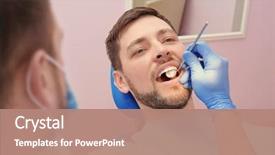  Presentation with patient clothes - Amazing PPT layouts having dental care - dentist examining patient's teeth backdrop and a coral colored foreground