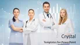  Presentation with team group - Presentation design with spiral in shades of blue background and a black colored foreground.