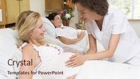  Presentation with nurse care - Presentation having maternal care - nurse checking pregnant woman's belly background and a lemonade colored foreground