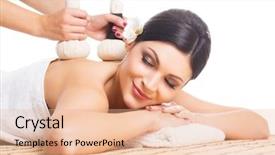  Presentation with spa salon - Cool new theme with care bundle - beautiful young and healthy woman backdrop and a lemonade colored foreground