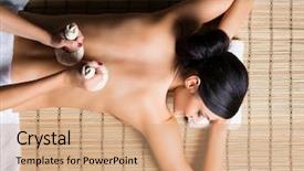  Presentation with spa salon - Theme enhanced with care bundle - beautiful young and healthy woman background and a coral colored foreground