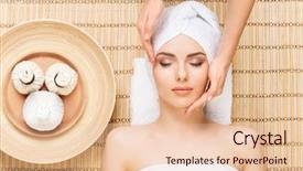  Presentation with spa salon - Cool new slides with care bundle - beautiful young and healthy woman backdrop and a  colored foreground