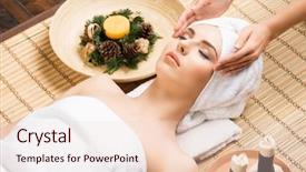  Presentation with spa salon - Slide set with care bundle - beautiful young and healthy woman background and a lemonade colored foreground