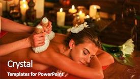  Presentation with spa salon - Audience pleasing PPT theme consisting of care bundle - young woman lying on wooden backdrop and a  colored foreground