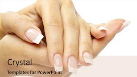  Presentation with equipment in nail care - PPT layouts featuring care for sensuality woman nails background and a coral colored foreground