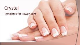  Presentation with equipment in nail care - Presentation design having care for sensuality woman nails background and a sky blue colored foreground