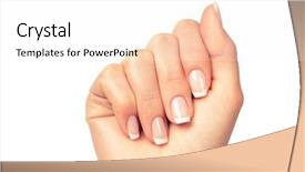  Presentation with equipment in nail care - Slide deck with care for sensuality woman nails background and a  colored foreground