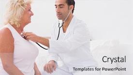  Presentation with home care - Slide deck having care giver - doctor examining an old woman background and a  colored foreground