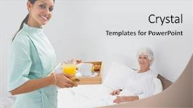  Presentation with care elderly - Cool new slide deck with care giver - elderly woman with home nurse backdrop and a light gray colored foreground