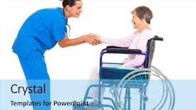  Presentation with friendly - Audience pleasing PPT theme consisting of care giver - friendly nurse greeting disabled senior backdrop and a  colored foreground