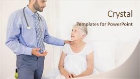  Presentation with elderly home - Theme featuring care giver - handsome home nurse talking background and a sky blue colored foreground