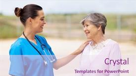  Presentation with nursing to nurse communication - Slide deck featuring care giver - happy young nurse talking background and a sky blue colored foreground